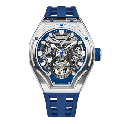 MINBER NOVA JC9045G.01 - Royal Blue Silicon Strap Skeleton Automatic Watch
