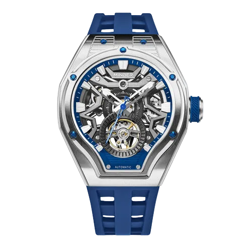MINBER NOVA JC9045G.01 - Royal Blue Silicon Strap Skeleton Automatic Watch