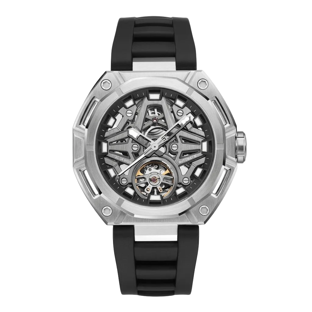 MINBER AeroForge Skeleton JC9236G-2.03 Gunmatelic Beige Silicon Strap Automatic Watch
