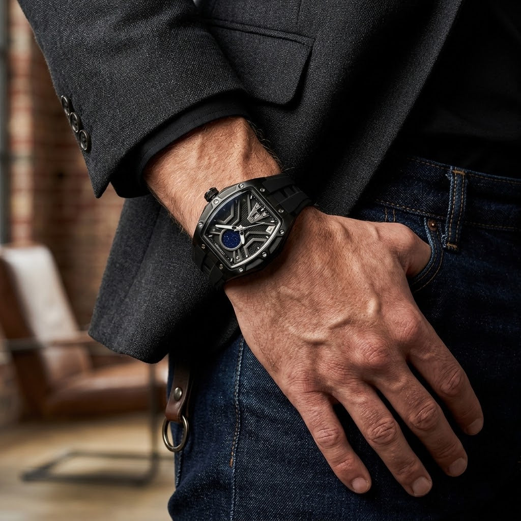 MINBER Stellar-X JC915 9G.01 All Black Rubber Strap Quartz Watch