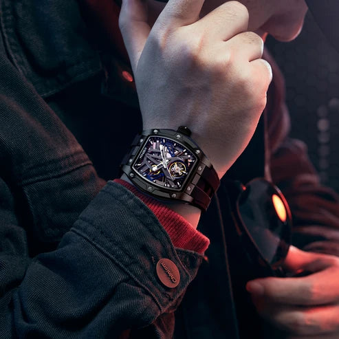 MINBER Cyber-Premium JC9191G-1.03 | White-Black Silicone Strap Skeleton Automatic Watch