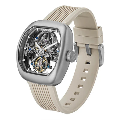 MINBER Skeleton-X JC9253G.02 Silver Beige Strap Automatic Watch