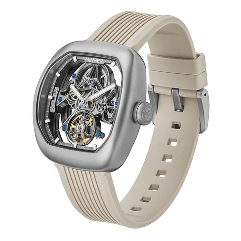 MINBER Skeleton-X JC9253G.02 Silver Beige Strap Automatic Watch