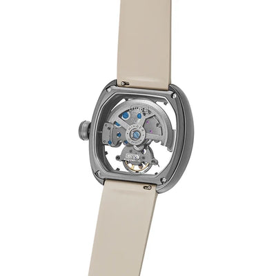 MINBER Skeleton-X JC9253G.02 Silver Beige Strap Automatic Watch