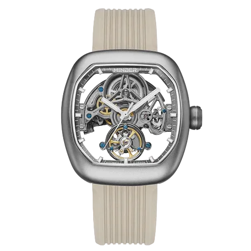 MINBER Skeleton-X JC9253G.02 Silver Beige Strap Automatic Watch