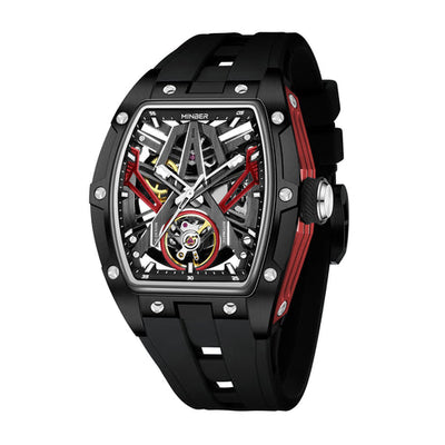 MINBER Cyber-Premium JC919 1G-1.01 | Red-Black Silicone Strap Skeleton Automatic Watch