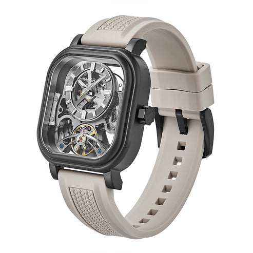 MINBER Velos-Square JC9220G.03 Grey Fluororubber Strap Automatic Watch