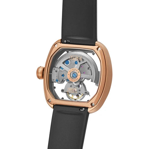 MINBER Skeleton-X JC9253G-2.01 Rose Gold Black Silicon Strap Automatic Watch