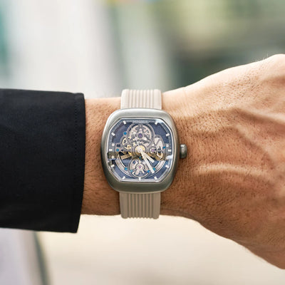 MINBER Skeleton-X JC9253G.02 Silver Beige Strap Automatic Watch