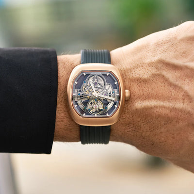 MINBER Skeleton-X JC9253G-2.01 Rose Gold Black Silicon Strap Automatic Watch