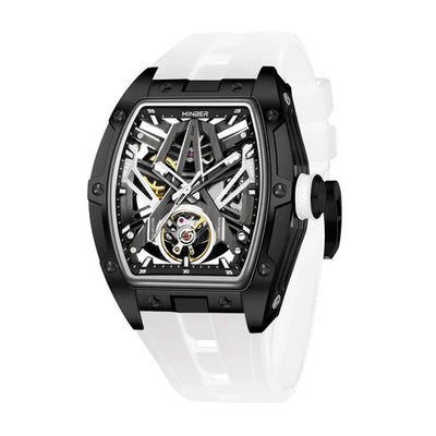 MINBER Cyber-Premium JC919 1G-1.02 | White-Black Silicone Strap Skeleton Automatic Watch