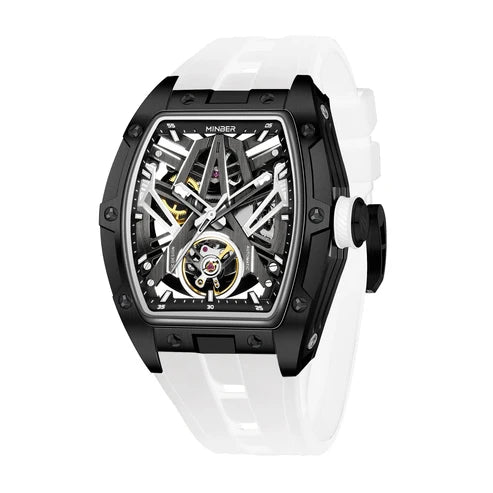 MINBER Cyber-Premium JC919 1G-1.02 | White-Black Silicone Strap Skeleton Automatic Watch