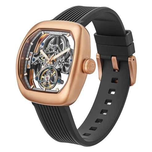 MINBER Skeleton-X JC9253G-2.01 Rose Gold Black Silicon Strap Automatic Watch