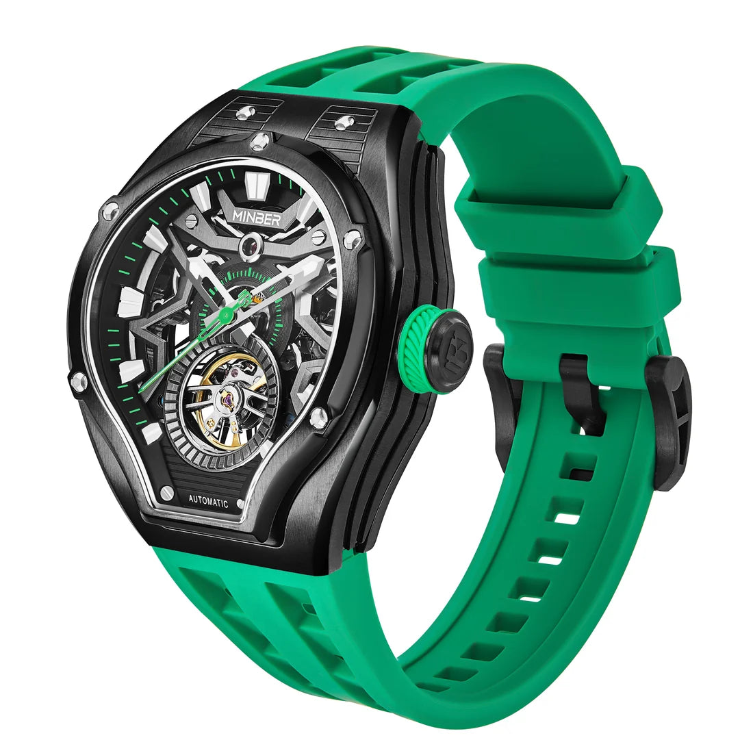 MINBER NOVA JC9045G.02 - Royal Green Silicon Strap Skeleton Automatic Watch