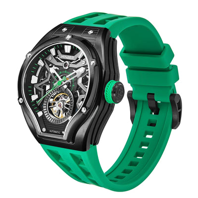 MINBER NOVA JC9045G.02 - Royal Green Silicon Strap Skeleton Automatic Watch