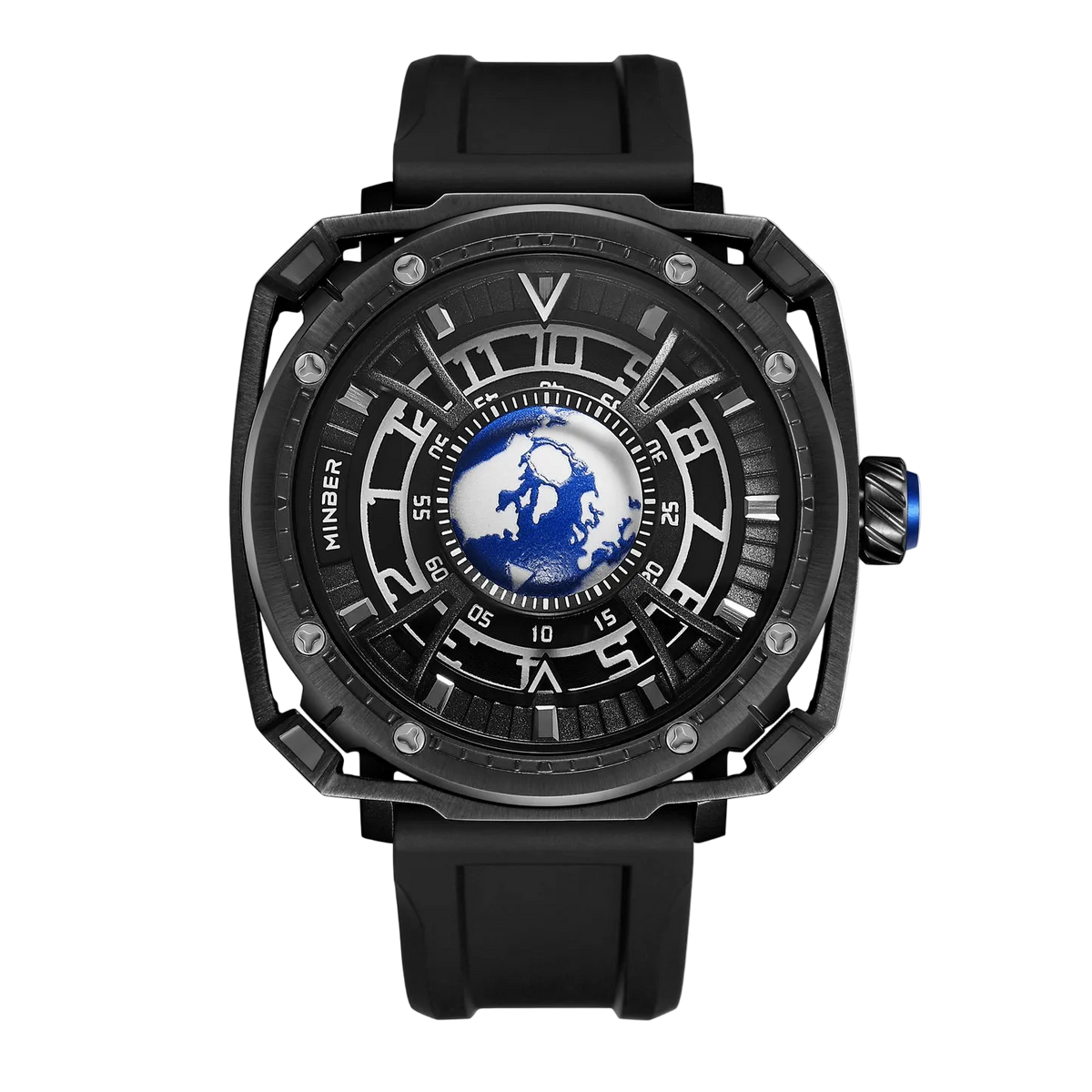 MINBER COSMOS JC9052G.02 All Black Mechenical Movement Black Silicon Strap