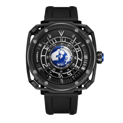 MINBER COSMOS JC9052G.02 All Black Mechenical Movement Black Silicon Strap