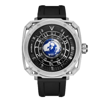MINBER COSMOS JC9052G.01 Silver Mechenical Movement Black Silicon Strap