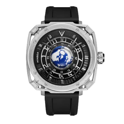 MINBER COSMOS JC9052G.01 Silver Mechenical Movement Black Silicon Strap