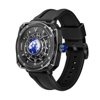 MINBER COSMOS JC9052G.02 All Black Mechenical Movement Black Silicon Strap