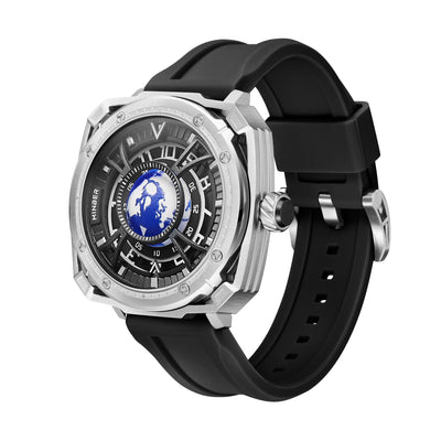 MINBER COSMOS JC9052G.01 Silver Mechenical Movement Black Silicon Strap