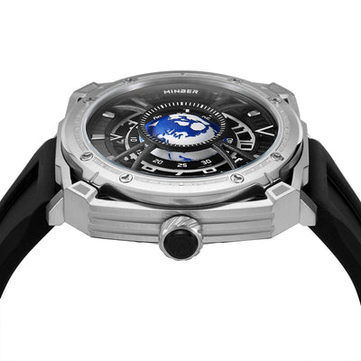 MINBER COSMOS JC9052G.01 Silver Mechenical Movement Black Silicon Strap