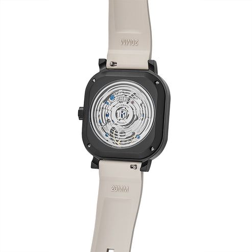 MINBER Heritage Open Heart JC9220G-2.03 Black Beige Rubber Strap Autoamtic Watch