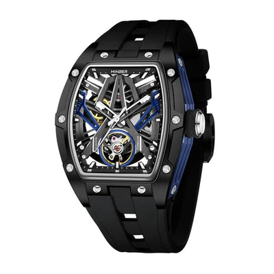 MINBER Cyber-Premium JC9191G-1.03 | White-Black Silicone Strap Skeleton Automatic Watch