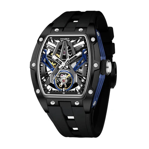 MINBER Cyber-Premium JC9191G-1.03 | White-Black Silicone Strap Skeleton Automatic Watch