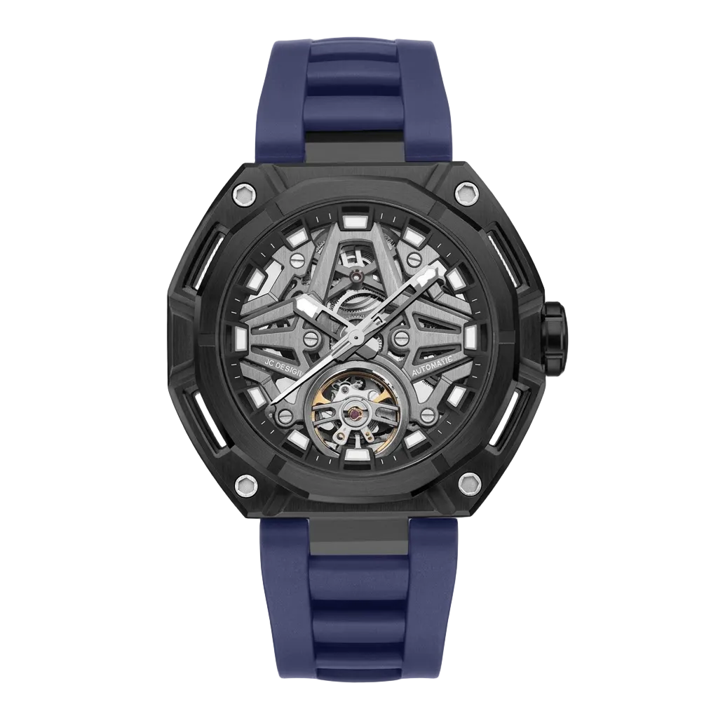 MINBER AeroForge Skeleton JC9236G-2.02 Gunmatelic Blue Silicon Strap Automatic Watch