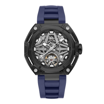 MINBER AeroForge Skeleton JC9236G-2.02 Gunmatelic Blue Silicon Strap Automatic Watch