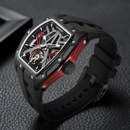 MINBER Cyber-Premium JC919 1G-1.01 | Red-Black Silicone Strap Skeleton Automatic Watch