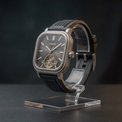 MINBER Heritage Open Heart JC9220G-2.01 Silver Black Rubber Strap Autoamtic Watch
