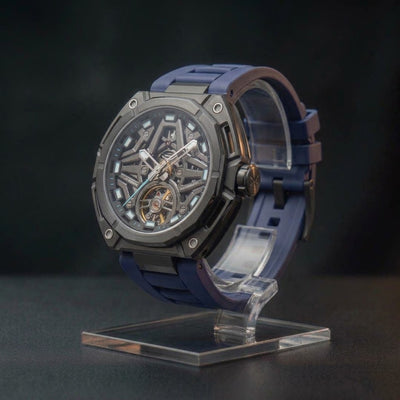 MINBER AeroForge Skeleton JC9236G-2.02 Gunmatelic Blue Silicon Strap Automatic Watch