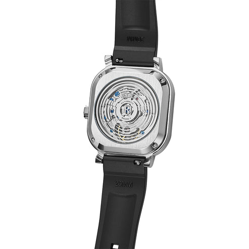 MINBER Heritage Open Heart JC9220G-2.01 Silver Black Rubber Strap Autoamtic Watch