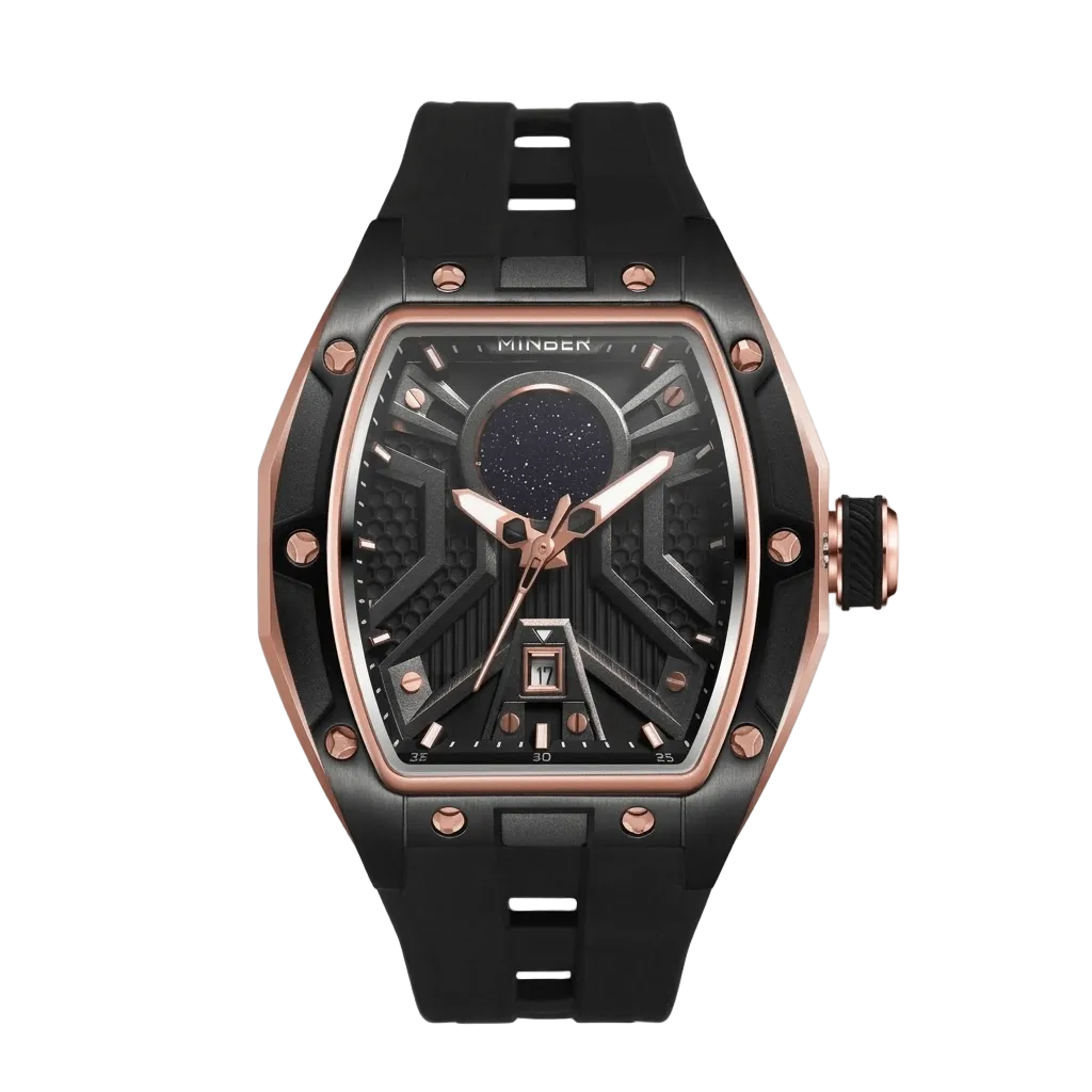 MINBER Stellar-X JC9159G.03 Rose Black Stainless Steel Black Rubber Strap Quartz Watch