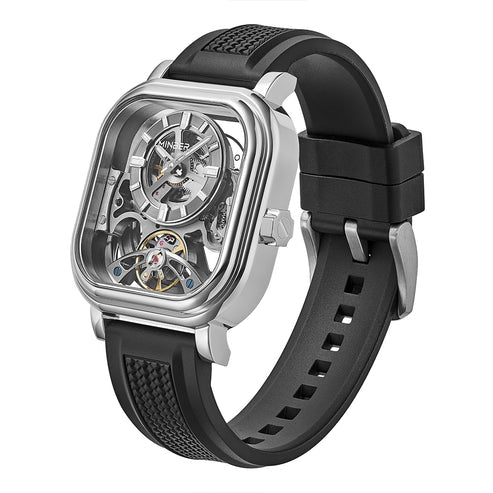 MINBER Velos-Square JC9220G.01 Silver Fluororubber Strap Automatic Watch