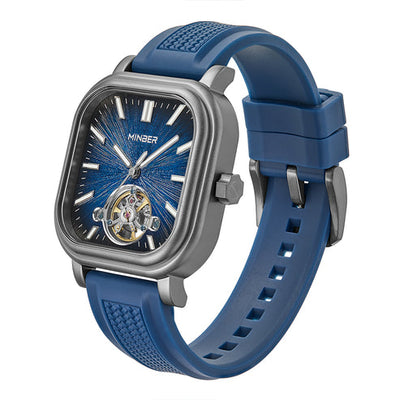 MINBER Heritage Open Heart JC9220G-2.01 Silver Blue Rubber Strap Autoamtic Watch