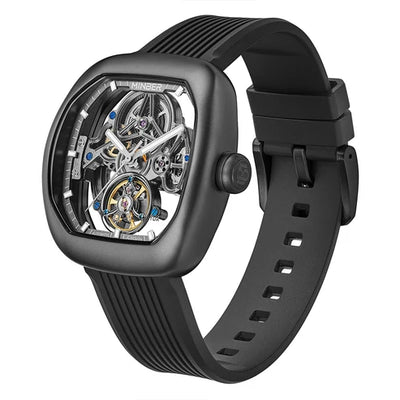 MINBER Skeleton-X JC9253G-1.02 All Black Silicon Strap Automatic Watch