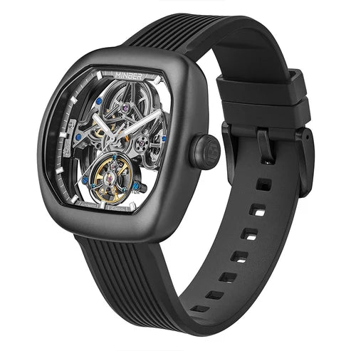 MINBER Skeleton-X JC9253G-1.02 All Black Silicon Strap Automatic Watch