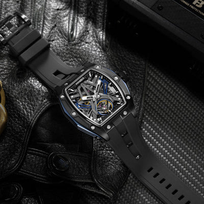 MINBER Cyber-Premium JC9191G-1.03 | White-Black Silicone Strap Skeleton Automatic Watch