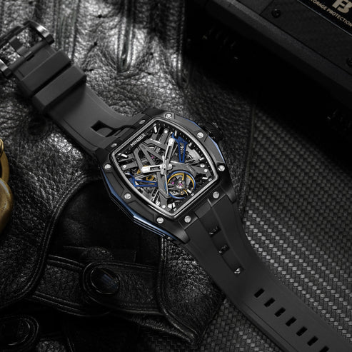 MINBER Cyber-Premium JC9191G-1.03 | White-Black Silicone Strap Skeleton Automatic Watch