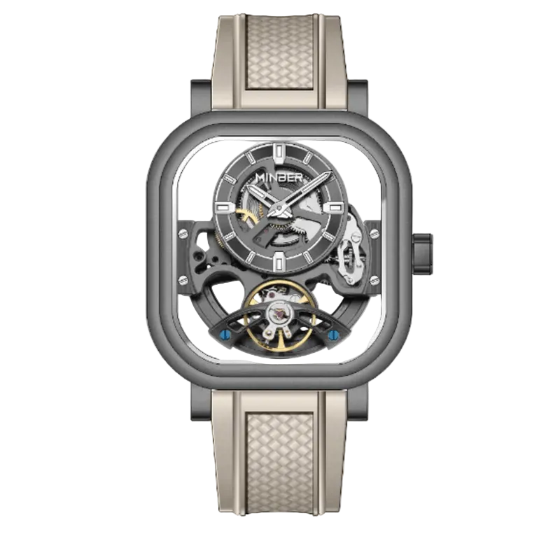 MINBER Velos-Square JC9220G.04 Gunmatelic Fluororubber Strap Automatic Watch