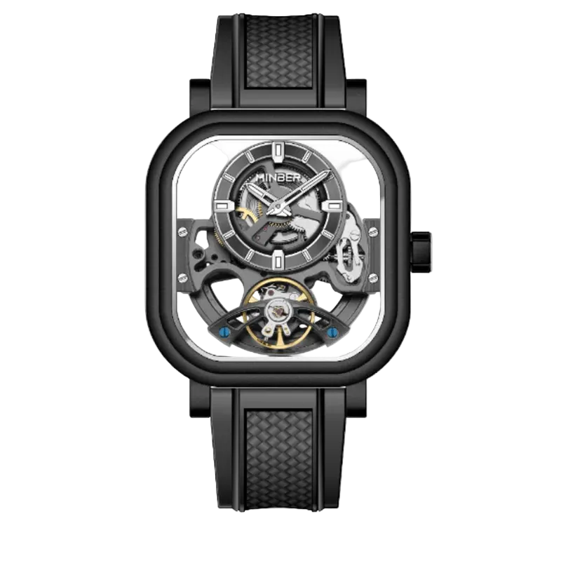 MINBER Velos-Square JC9220G.06 All Black Fluororubber Strap Automatic Watch