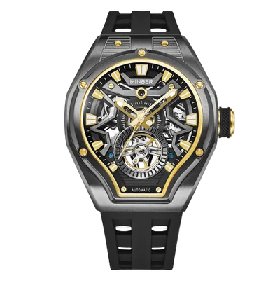 MINBER NOVA JC9045G.05 - Gold Black Silicon Strap Skeleton Automatic Watch