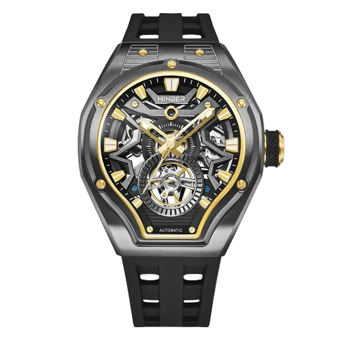 MINBER NOVA JC9045G.05 - Gold Black Silicon Strap Skeleton Automatic Watch