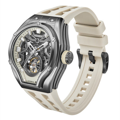 MINBER NOVA JC9045G.04 - Beige Silicon Strap Skeleton Automatic Watch
