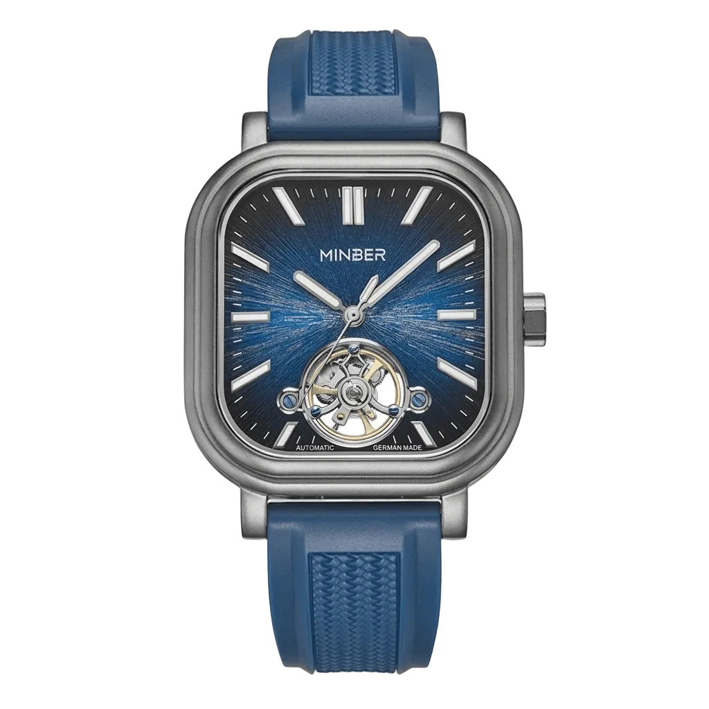 MINBER Heritage Open Heart JC9220G-2.01 Silver Blue Rubber Strap Autoamtic Watch