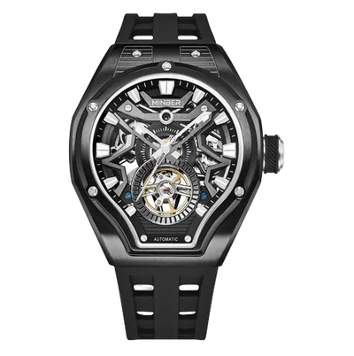 MINBER NOVA JC9045G.03 - Deep Black Silicon Strap Skeleton Automatic Watch