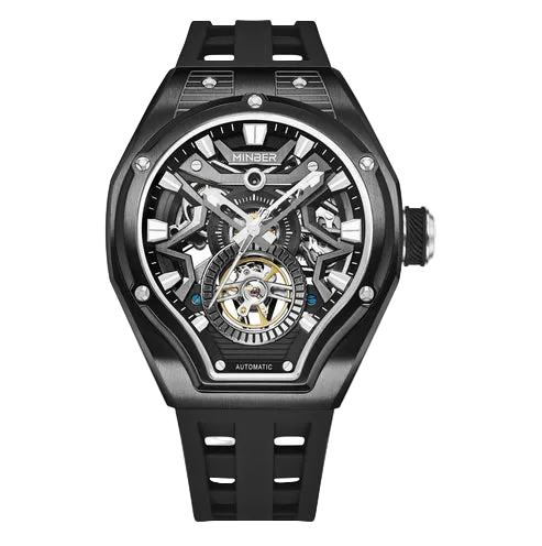 MINBER NOVA JC9045G.03 - Deep Black Silicon Strap Skeleton Automatic Watch